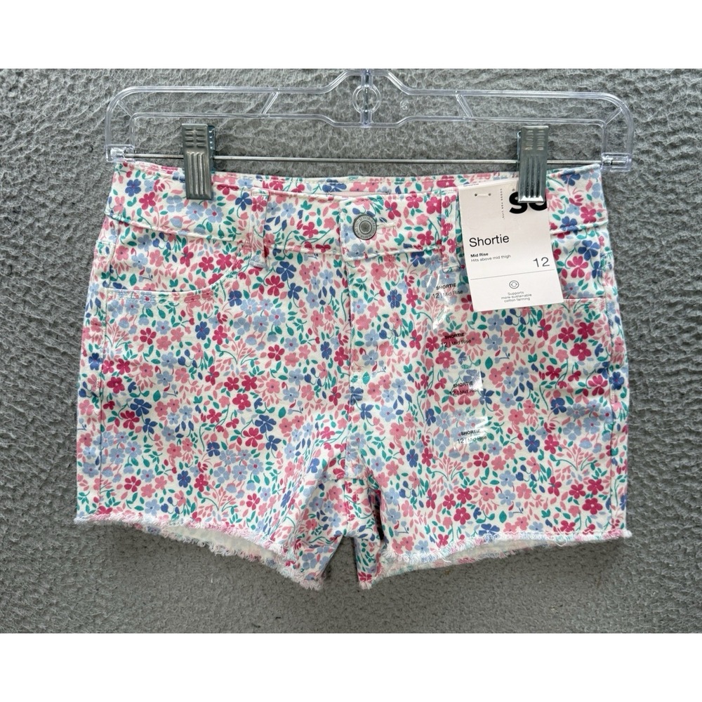 SO Shorts Girls 12 Multicolor Floral Denim Favorite Mid Rise Shortie Stretch NEW